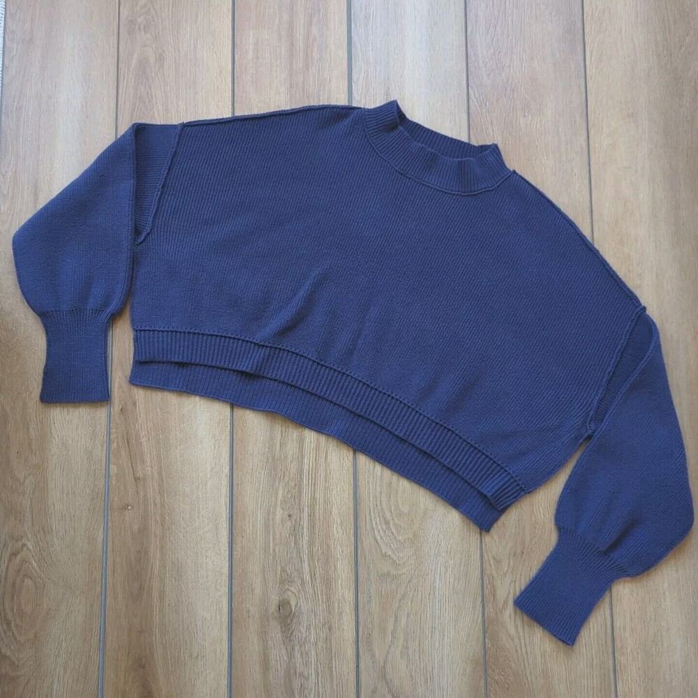 Free People Easy Street Cropped Blue Comfortable Sweater Size M